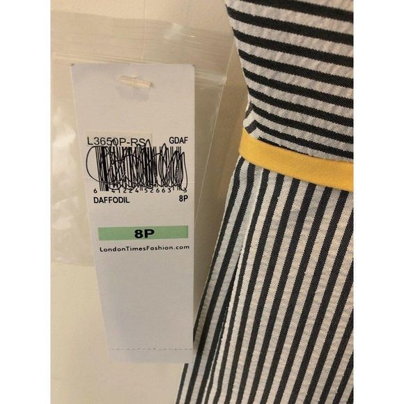 NEW London Times 8 P Seersucker Dress Gray Yellow - Picture 6 of 8